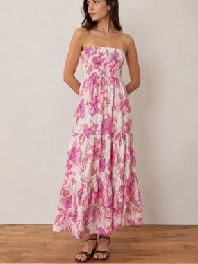 Anthropologie Abel the Label Pastel Summer Floral Tiered Strapless Maxi Dress